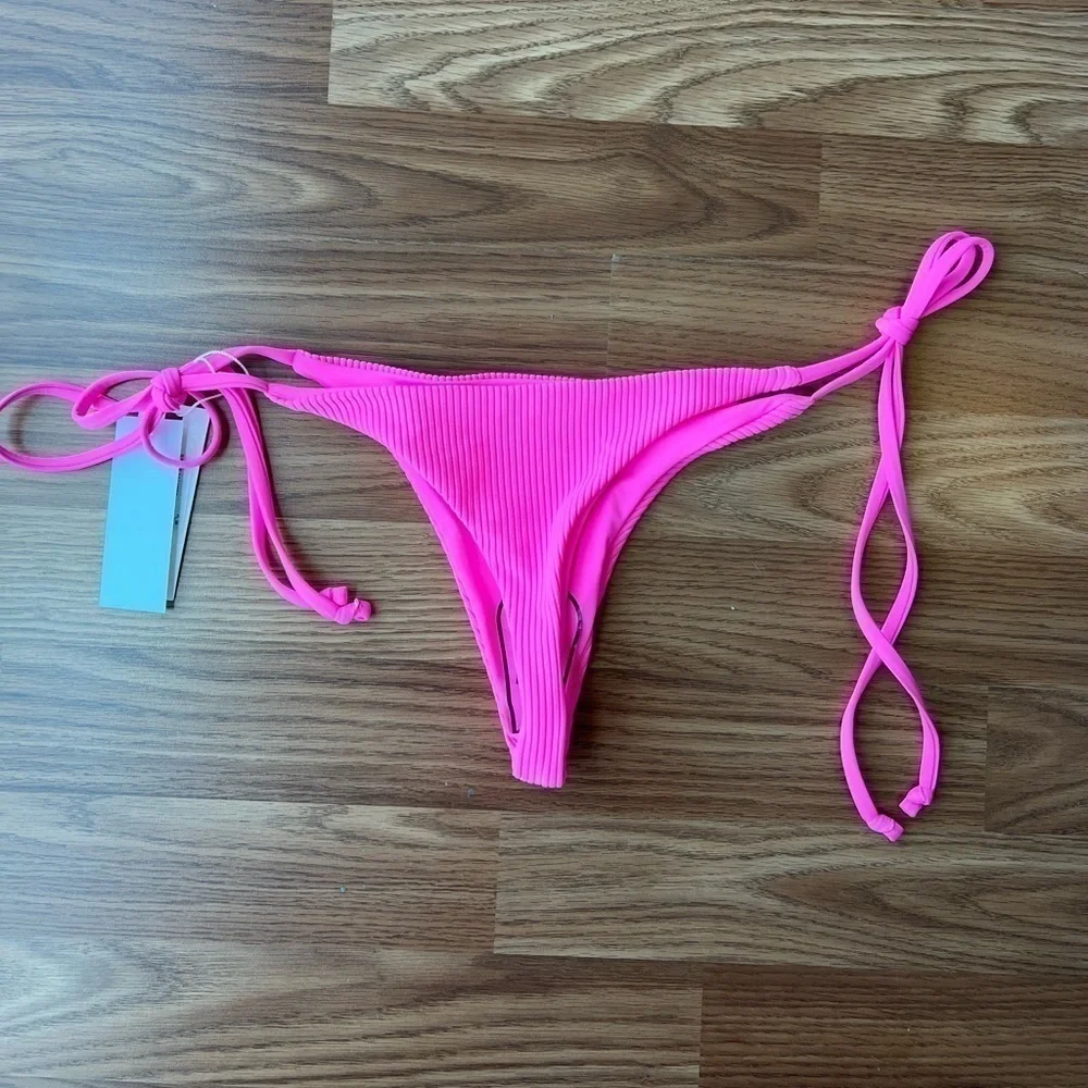 Frankies Bikinis Sky Ribbed Bikini Bottom in Pink Punch NWT